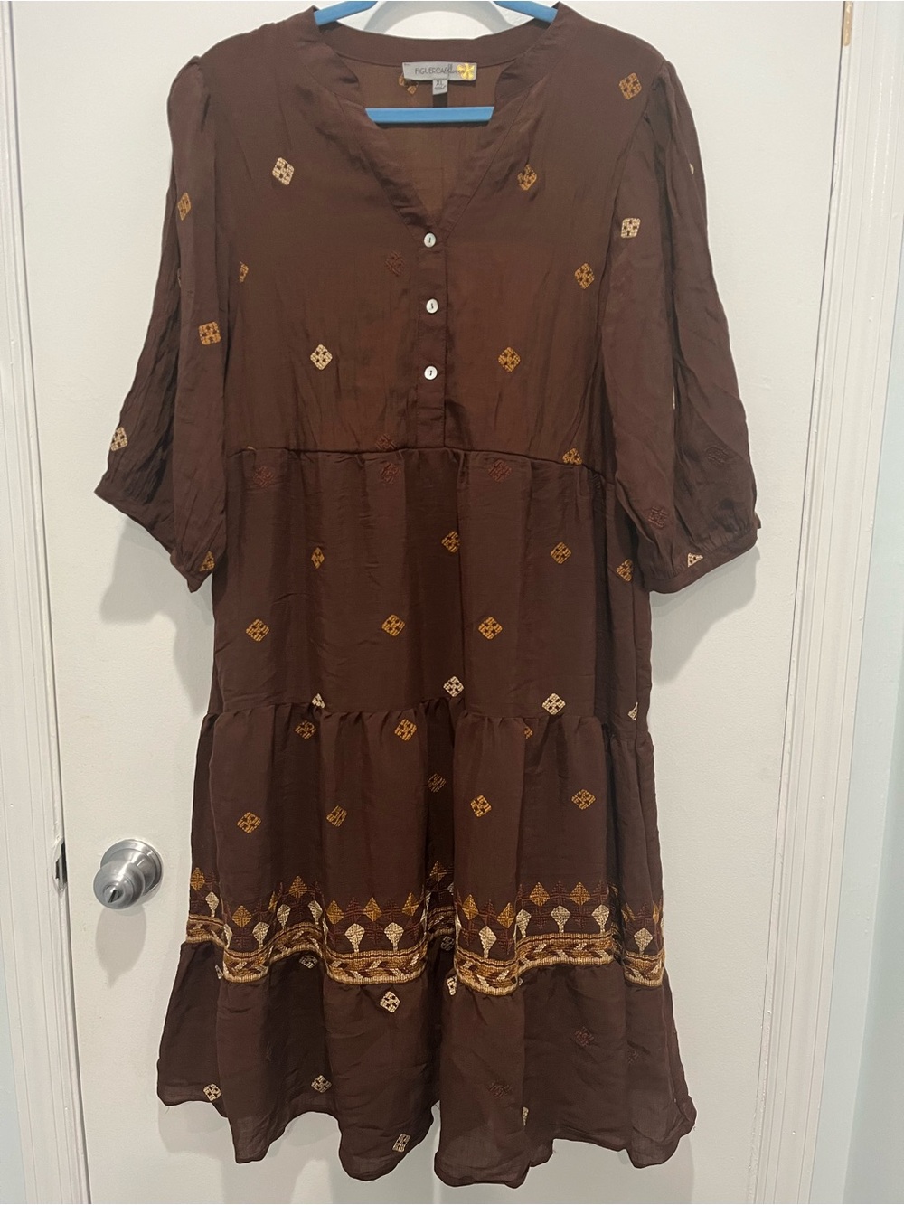 Figueroa & Flower Embroidered Tiered Boho Midi Dress size XL